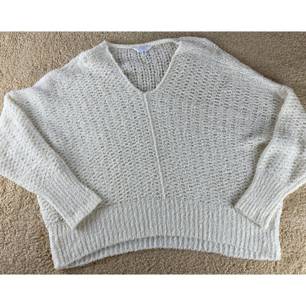 Time and Tru Women's Plus Sz XXL (20) Ivory Large Hole Long Sleeve Knit Sweater